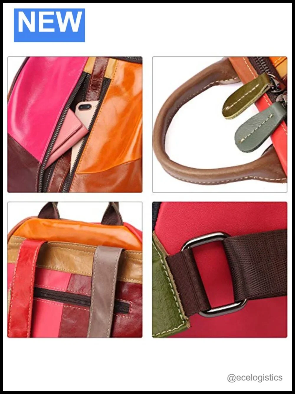 Genuine Leather Patchwork Backpack Women Travel Daypack Bohemian